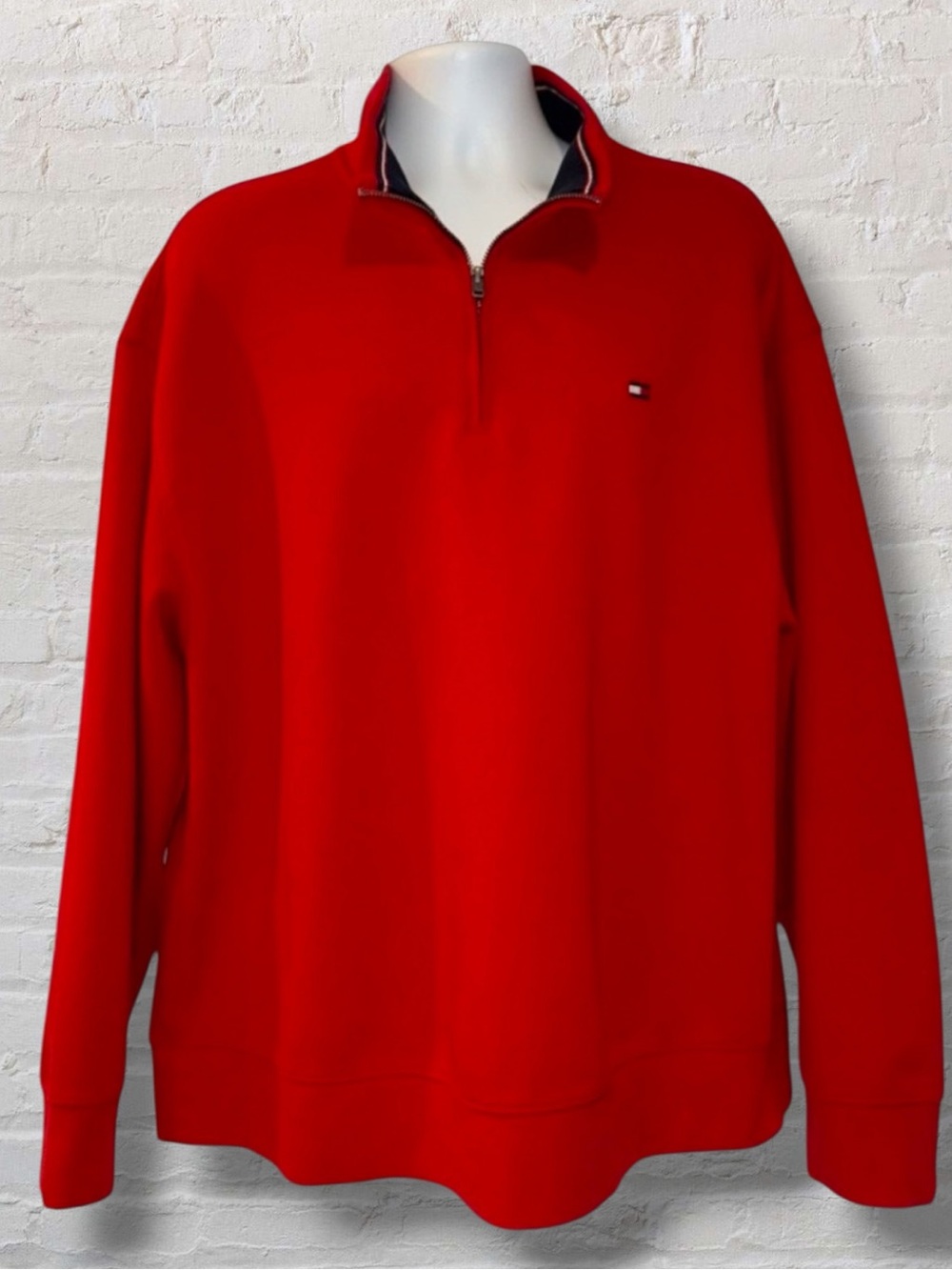 Tommy Hilfiger Men’s 2XLT Red Quarter Zip Pullover Sweater – Cotton Blend